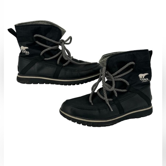 Sorel Cozy Explorer Waterproof Boots Pull On Lace Up Fleece Lined Black Size 6 - Picture 1 of 15